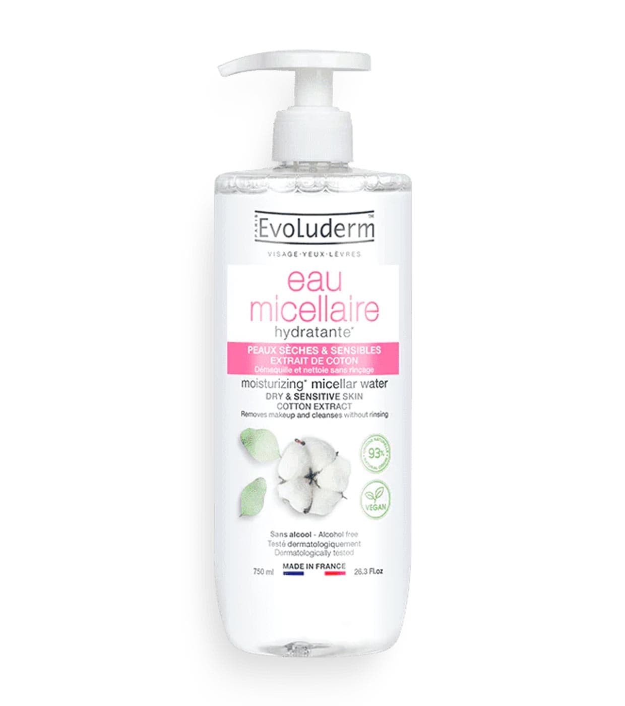 EVOLUDERM EAU MICELLAIRE COTTON PEAU SENSIBLE 750ML
