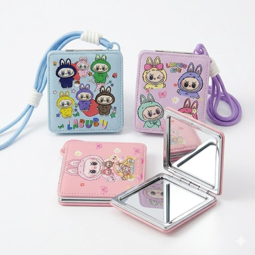 MIROIR DE POCHE PLIABLE DOUBLE FACE LABUBU AVEC CORDON