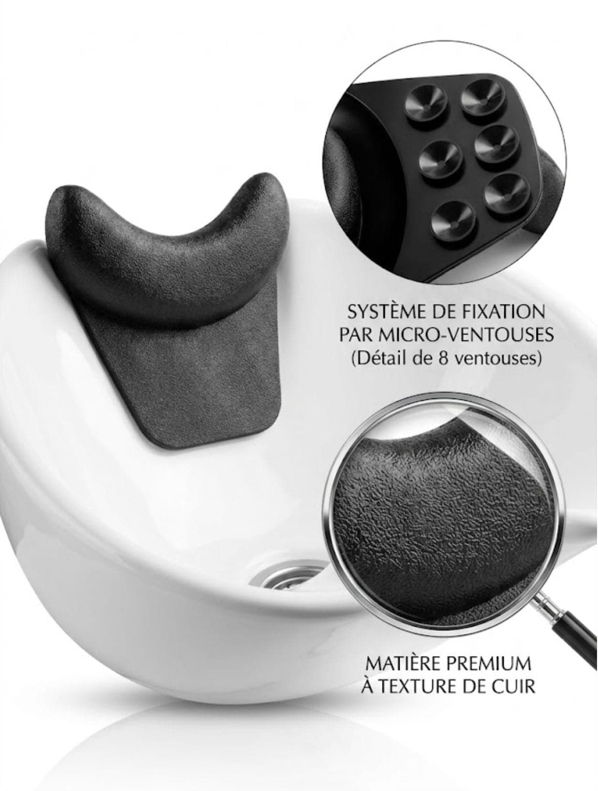 REPOSE-NUQUE EN SILICONE AVEC VENTOUSE POUR BAC A SHAMPOING