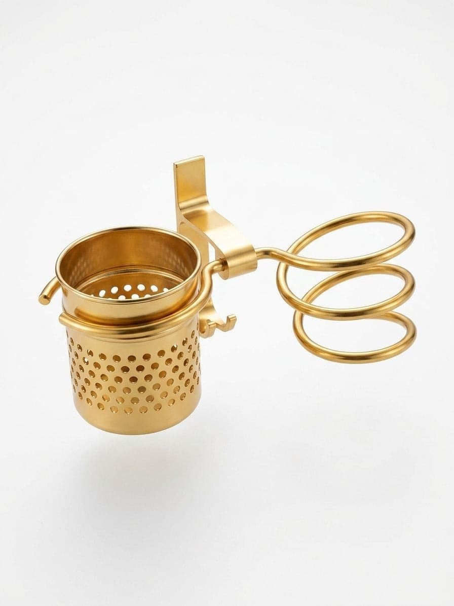 SUPPORT EN METAL POUR SECHE-CHEVEUX&BROSSE GOLD