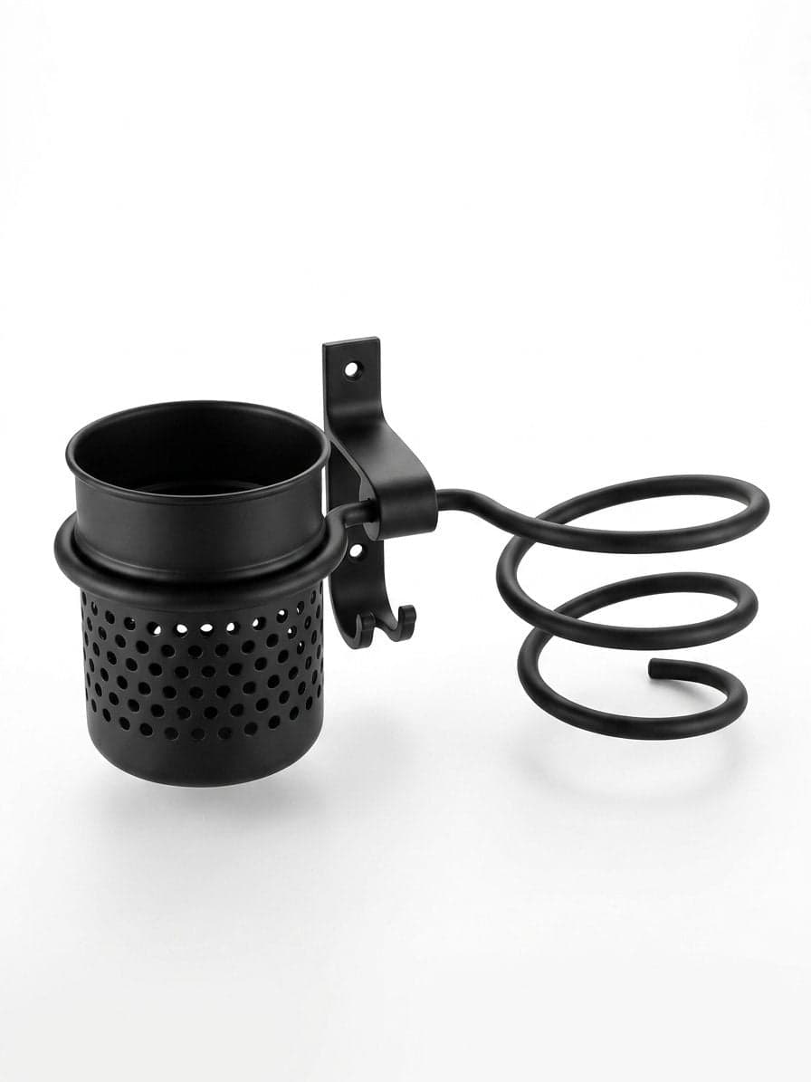 SUPPORT EN METAL POUR SECHE-CHEVEUX&BROSSE NOIR