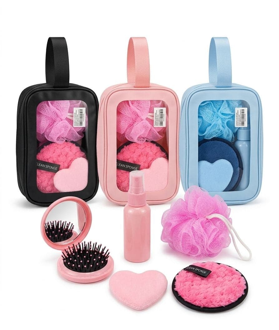 TROUSSE DE VOYAGE AVEC ACCESSOIRES DE BAIN ET BEAUTE 6PCS