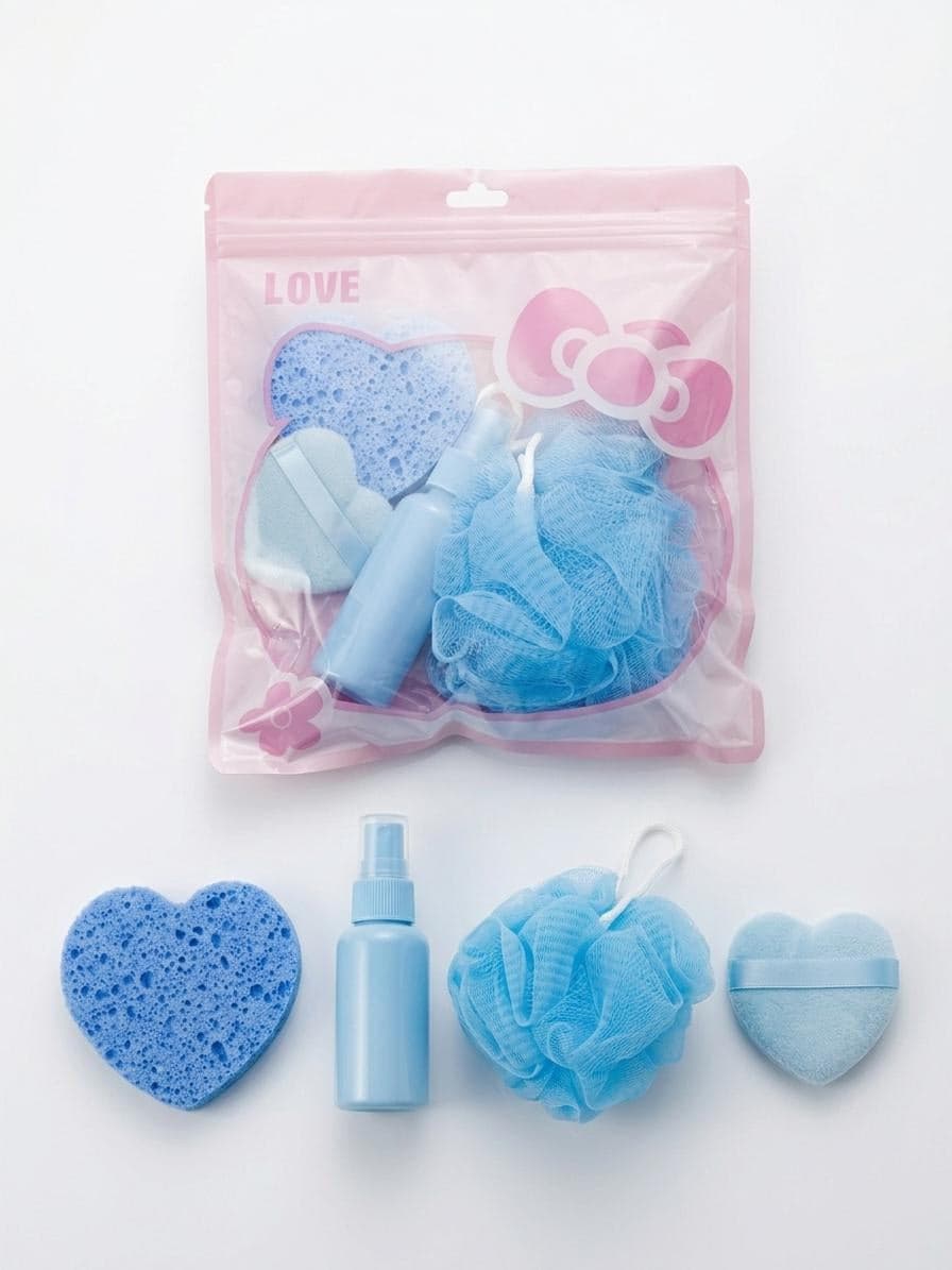 KIT D ACCESSOIRES DE BAIN ET BEAUTE EN POCHETTE 4PCS